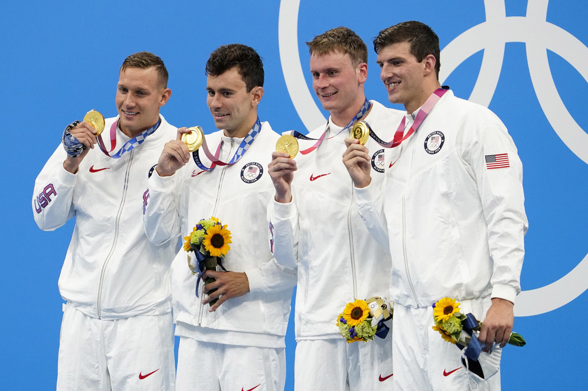 U.S. men win gold in 4X100-meter freestyle relay in Tokyo Olympics
